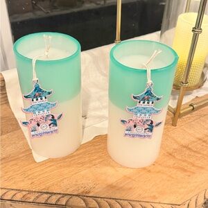 Teal and White Oversized Pillar Candles Set
